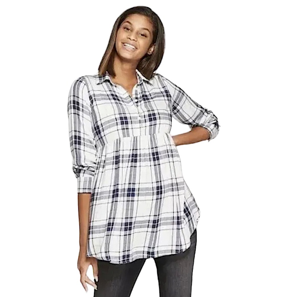 ISABEL MATERNITY: NWT Maternity Plaid Flannel Peplum Hem Shirt- Size Large